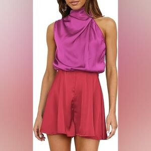 NWT Satin Style High Neck Colorblock Romper Size M
